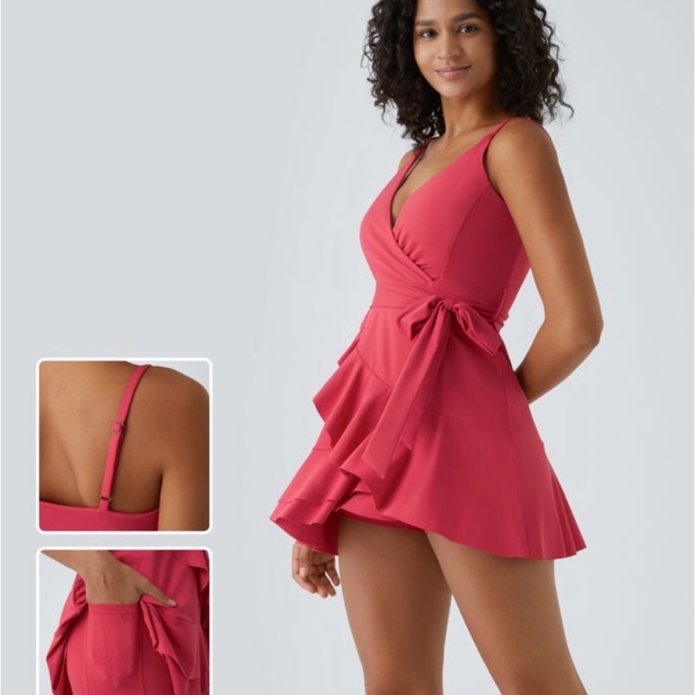 HALARA 2-piece Winterberry Ruffle Dress with Pockets XL